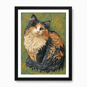 Turkish Angora Cat Relief Illustration 4 Art Print