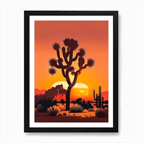 Joshua Tree At Sunrise Retro Illustration (4) Art Print