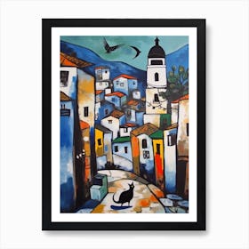 Painting Of Cape Town With A Cat In The Style Of Surrealism, Miro Style 4 Art Print