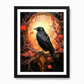 Floral Fantasy Raven Poster