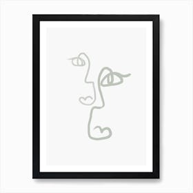 Double Faces Sage Green Art Print