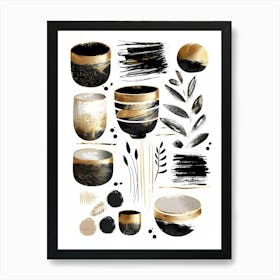 Gold And Black Brush Strokes 17 Art Print