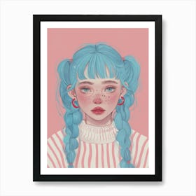 Cute Girl With Blue Hair 1 Art Print