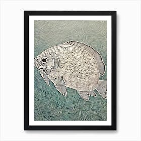 Giant Ocean Sunfish Linocut Art Print