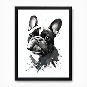 Cute French Bulldog Black Ink Portrait Art Print