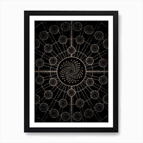 Geometric Glyph Radial Array in Glitter Gold on Black n.0304 Art Print