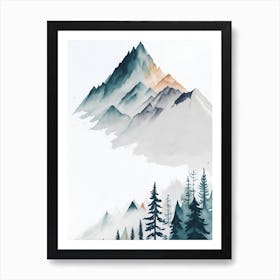 Mountain And Forest In Minimalist Watercolor Vertical Composition 365 Art Print