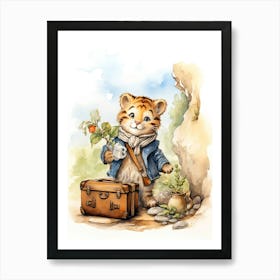 Tiger Illustration Traveling Watercolour 3 Art Print
