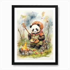 Panda Art Camping Watercolour 2 Art Print