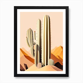 Saguaro Cactus Neutral Abstract Art Print