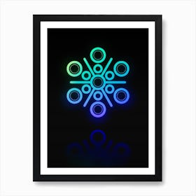 Neon Blue and Green Geometric Glyph on Black n.0166 Art Print