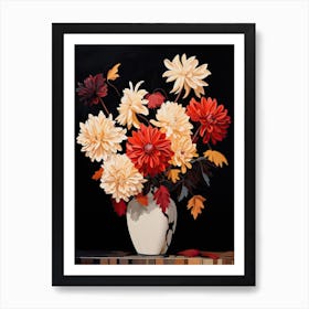 Bouquet Of Autumn Snowflake Flowers, Fall Florals Painting 0 Art Print