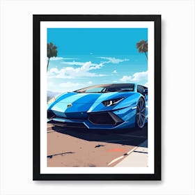 A Lamborghini Aventador In French Riviera Car Illustration 3 Art Print