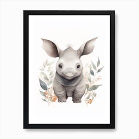 Watercolour Jungle Animal Indian Rhinoceros 3 Art Print