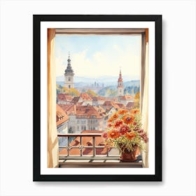 Window View Of Ljubljana Slovenia In Autumn Fall, Watercolour 3 Art Print