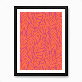 Flowing Abstract Branches of Leaves - Coral Orange and Magenta Art Print