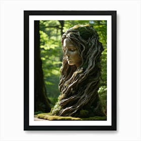 Sculpture Featuring Weathered Furrowed Face Textured With Strands Of Grass Knots Of Wood Nestled (1) Art Print