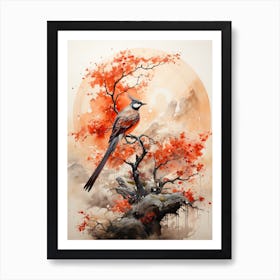 Phoenix, Japanese Brush Painting, Ukiyo E, Minimal 4 Art Print