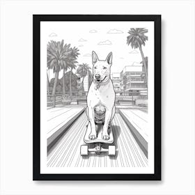 Bull Terrier Dog Skateboarding Line Art 4 Art Print