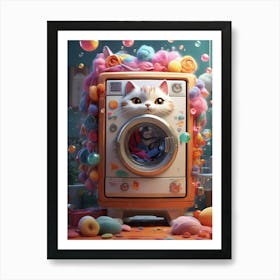 Cat In A Washing Machine 1 Art Print