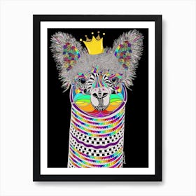 Cute, abstract Alpaca Llama in rainbow colors, mosaic Art Print