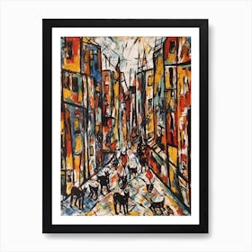 Painting Of A Buenos Aires With A Cat In The Style Of Abstract Expressionism, Pollock Style 3 Art Print