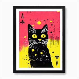 Playing Cards Cat 4 Pink And Black Art Print