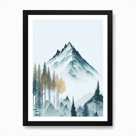 Mountain And Forest In Minimalist Watercolor Vertical Composition 186 Art Print