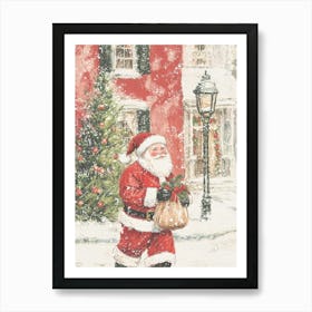 Santa Claus in the City. Watercolor Fastive Art Print