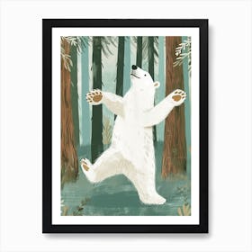 Polar Bear Dancing In The Woods Storybook Illustration 2 Art Print