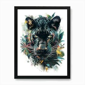 Double Exposure Realistic Black Panther With Jungle 35 Art Print