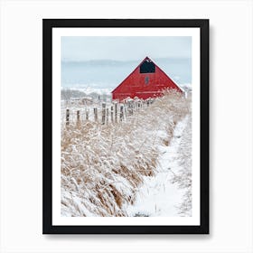 Red Winter Barn Art Print