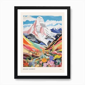 Mount Everest Nepal 3 Colourful Mountain Illustration Poster Art Print