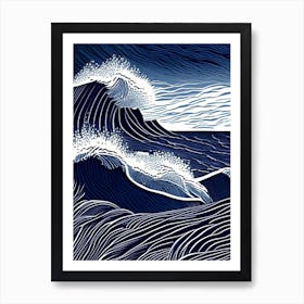 Crashing Waves Landscapes Waterscape Linocut 1 Art Print