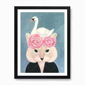 Cat And Swan Art Print