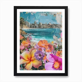 Bondi Beach   Floral Retro Collage Style 3 Art Print