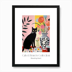 Cats & Flowers Collection Bleeding Heart Flower Vase And A Cat, A Painting In The Style Of Matisse 2 Art Print