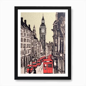 London England Linocut Illustration Style 2 Art Print