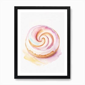 Cinnamon Roll Dessert Pastel Watercolour Flower Art Print