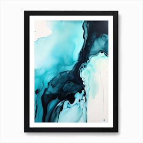 Teal And Black Flow Asbtract Painting 1 Poster