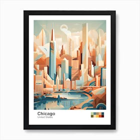 Chicago, Usa, Geometric Illustration 1 Poster Art Print