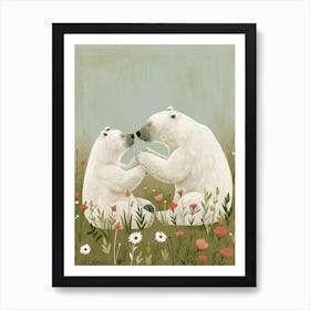 Polar Bear Two Bears Playing Together In A Meadow Storybook Illustration 3 Art Print
