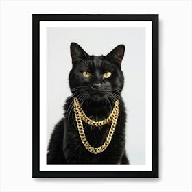 Black Cat With Gold Chains Art Print