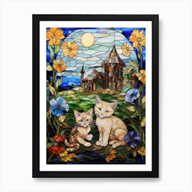 Kittens & Medieval Barn Mosaic Art Print