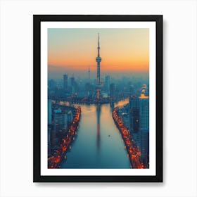 Shanghai City At Dusk Art Print