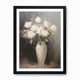 White Rose Vintage Abstract Painting Art Print