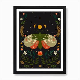 Moon Moth Scandinavian Folk Art Print