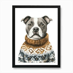 Staffordshire Bull Terrier Staffy In Christmas Jumper Neutral Art Print