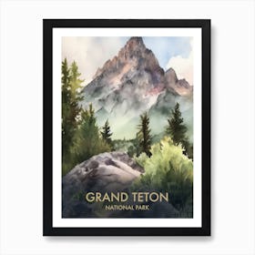Grand Teton National Park Watercolour Vintage Travel Poster 6 Art Print