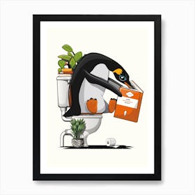 Penguin On The Toilet Art Print